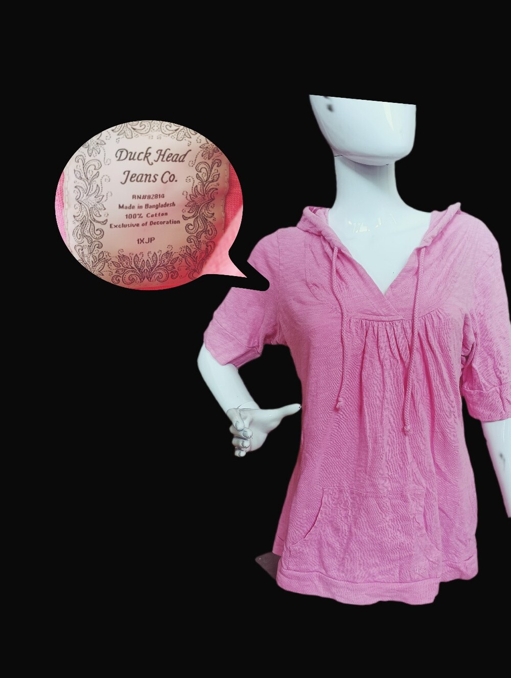 Women's DUCK HEAD JEANS CO, Pink Hooded Cotton Top